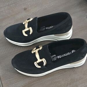 Remonte Black Wedges with Gold Accents